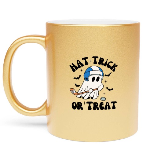 Hat Trick or Treat, Hilarious Hockey Halloween Metallic Mugs
