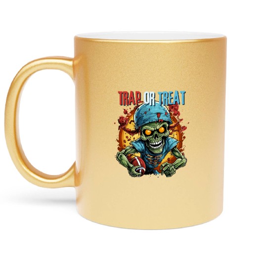 Trap or Treat Zombie American football Metallic Mugs
