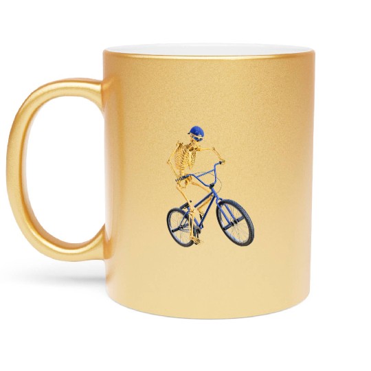 The Grim Reaper doing freestyle biking Metallic Mugs