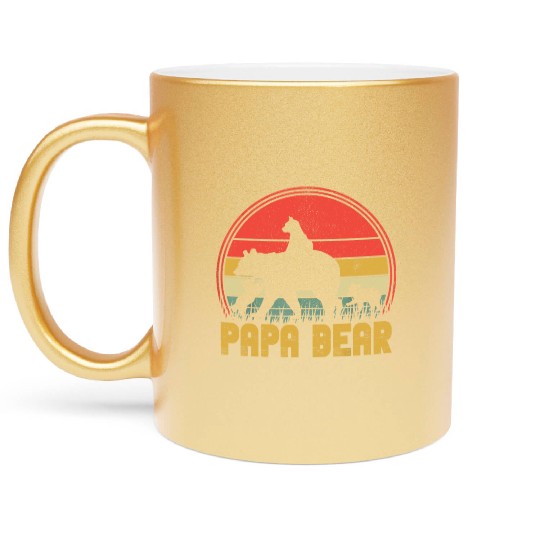 Funny Papa Bear Of Cub 3 Kids Fathers Day Grandpa Metallic Mugs