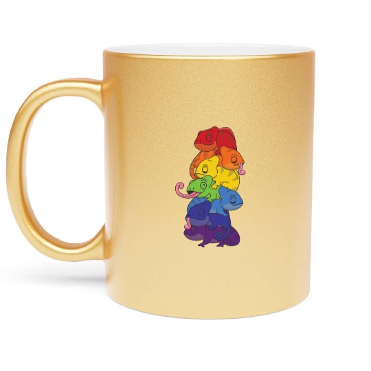 Rainbow Flag Pride Lgbtq Cute Chameleon Stack Metallic Mugs