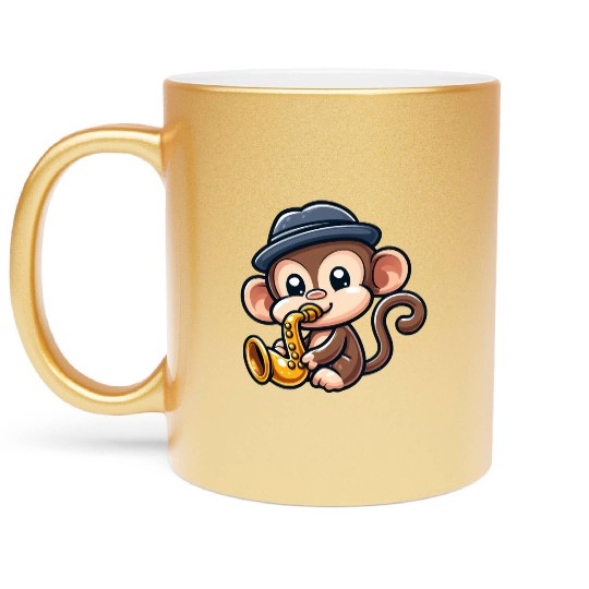 Chimpanzee with saxophone Metallic Mugs