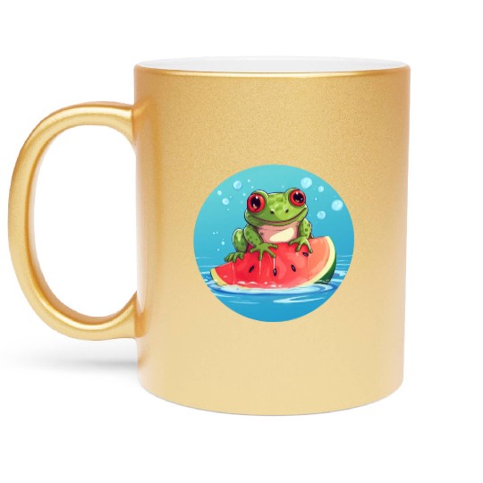 Frog on watermelon in the sea Metallic Mugs