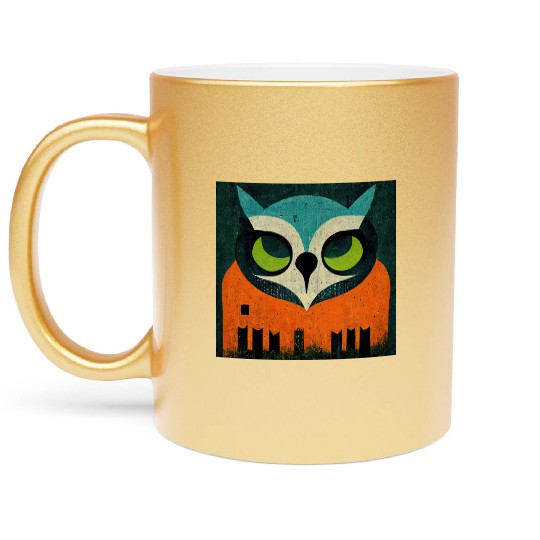 Mod Owl: Teal-Headed Owl Metallic Mugs