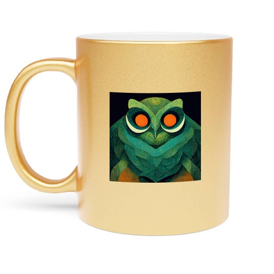 Mod Owl: Feathery Orange-Eyed Owl Metallic Mugs