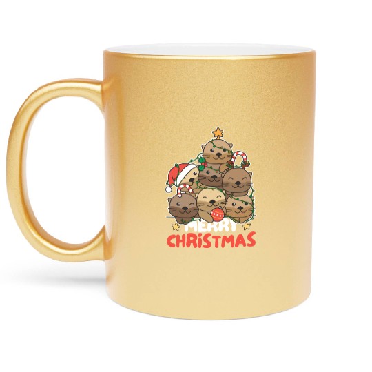 Otter Christmas Tree Merry Christmas Metallic Mugs