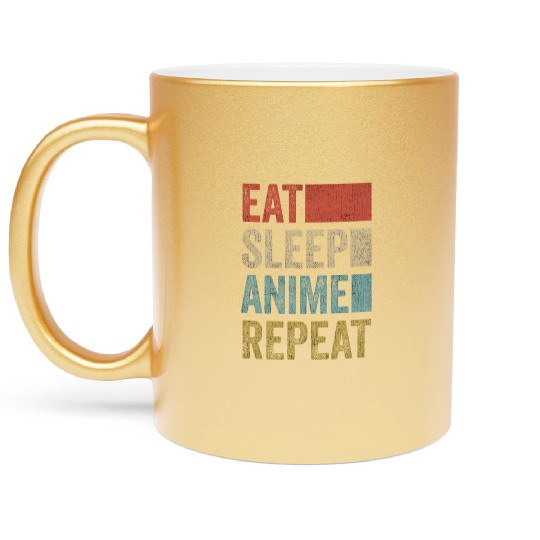 Vintage Retro Eat Sleep Anime Repeat Gift Funny Metallic Mugs