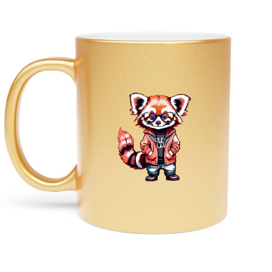 Red Panda Cub Watercolor Metallic Mugs