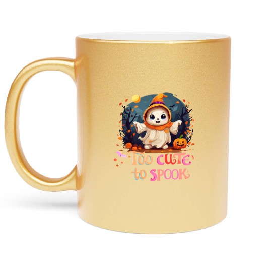 Too Cute To Spook Funny Cute Ghost Halloween Metallic Mugs