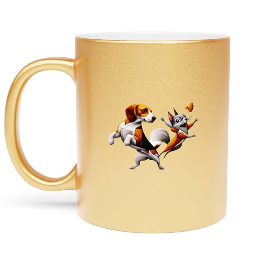 Beagle s Squirrel Dance Off Metallic Mugs