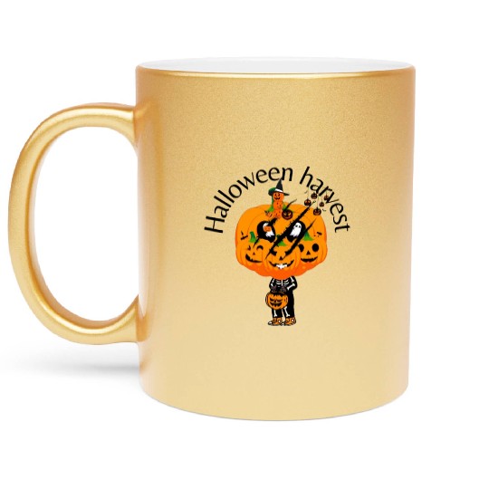 Halloween Harvest Pumpkin Slash Trick or Treater Metallic Mugs