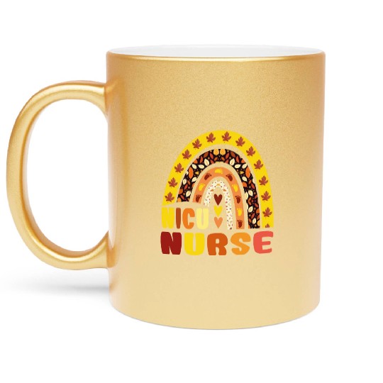 Rainbow Autumn NICU Nurse Maple Leaf Fall Vibes Metallic Mugs