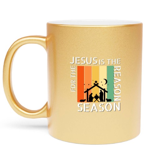 Retro Jesus is the Reason for the Season Metallic Mugs