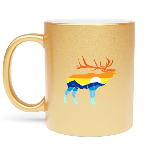 Camping Hiking Retro Mountains Outdoors Camp Elk Metallic Mugs
