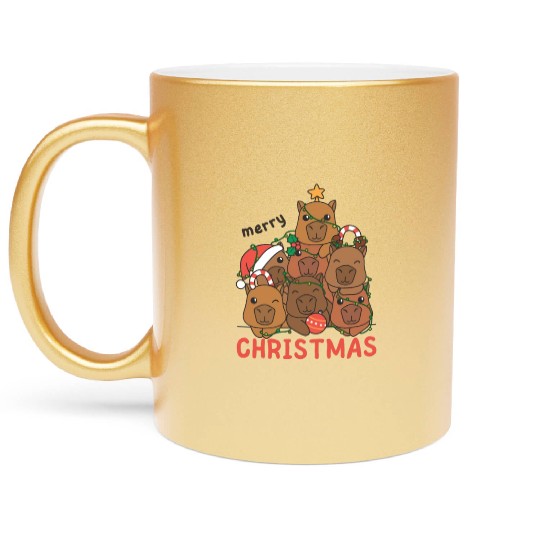Capybara Christmas Tree Merry Christmas Metallic Mugs