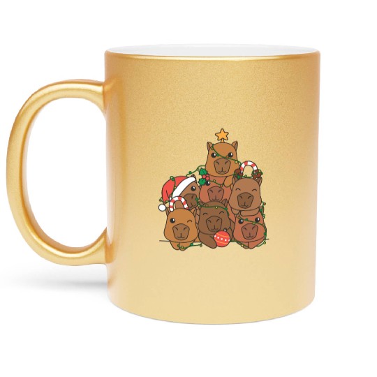 Capybara Christmas Tree Funny Animal Christmas Metallic Mugs