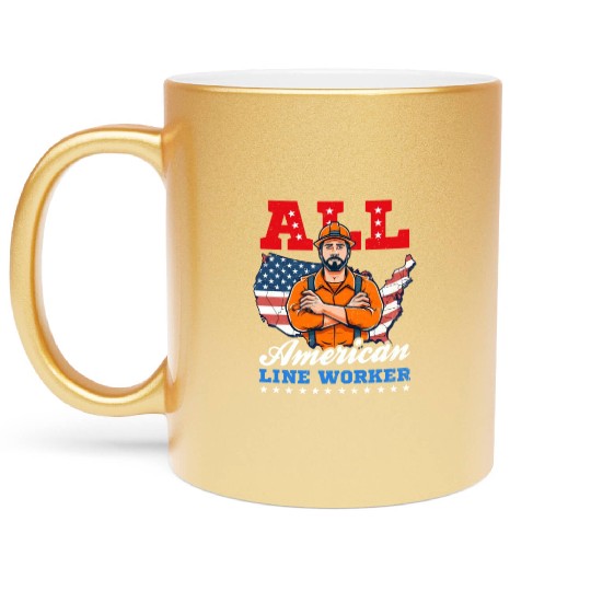Lineman Pole All American Line Worker Metallic Mugs