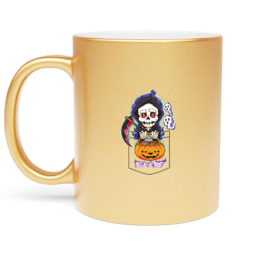 Halloween Pocket Chibi Grim Reaper Trick or Treat Metallic Mugs