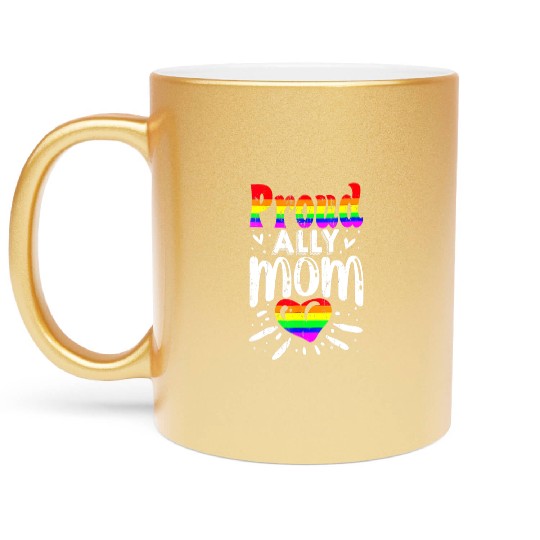 Retro Proud Ally Mom Rainbow Heart LGBT Gay Pride Metallic Mugs