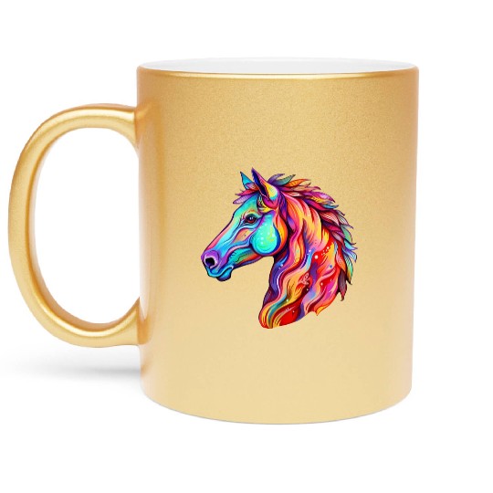 Psychedelic Horse Head Gallop Equine Equestrian Metallic Mugs