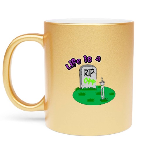Rip Off Creepy Spooky Dark Joke Cartoon Mood Metallic Mugs