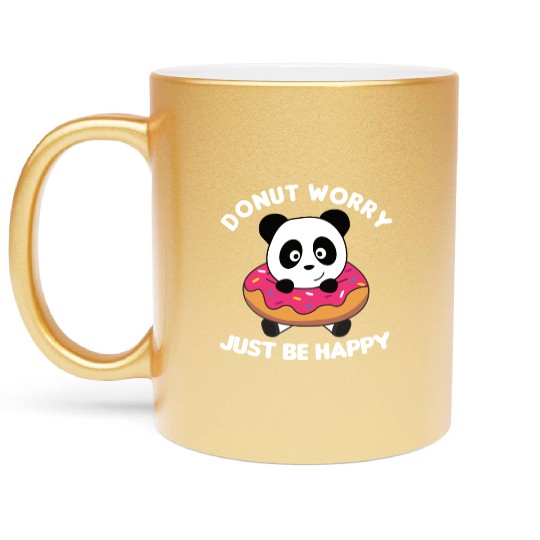 Cute Panda Funny Animals In Donut Pink Metallic Mugs