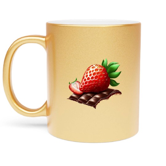 Sweet Temptation: Strawberry Meets Dark Chocolate Metallic Mugs