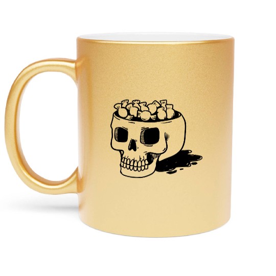 human skull cut out head with candy Halloween Metallic Mugs