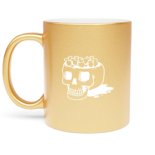 human skull cut out head with candy Halloween Metallic Mugs