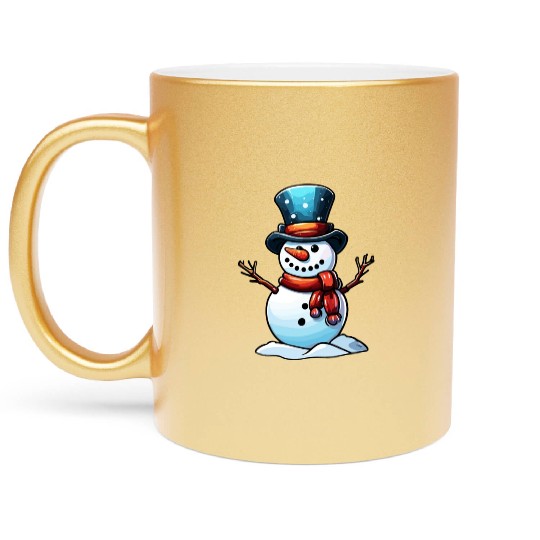 Snowman / Winter / Snowflake / White / Frosti Metallic Mugs