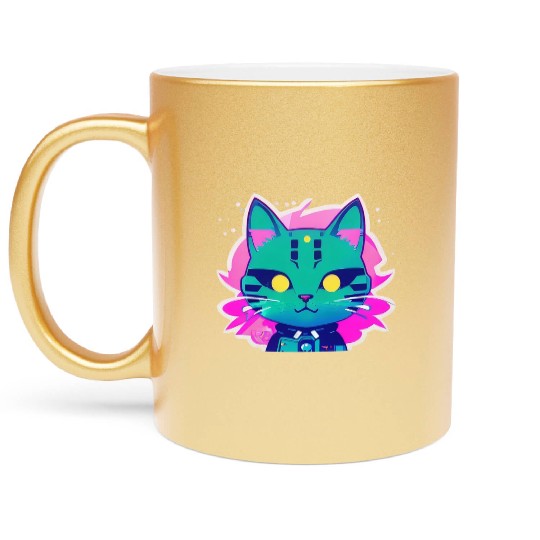 Cyber Punk Kitty Metallic Mugs