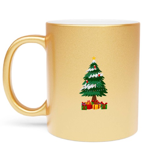 Merry Christmas Tree with Surprise Presents Boxes Metallic Mugs