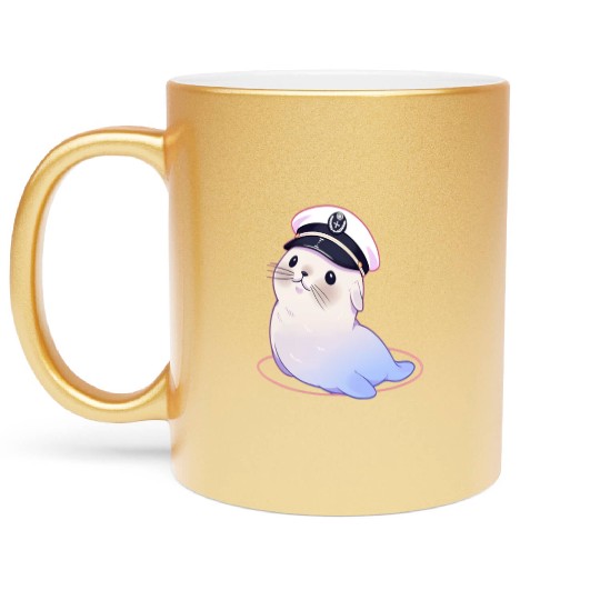 Seal Sailor Cap Boat Captain Cap Boating Seal Metallic Mugs