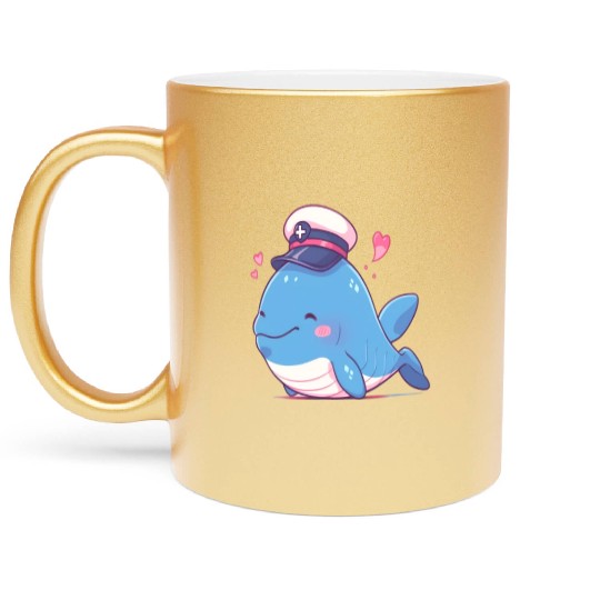 Whale Sailor Cap Boat Captain Cap Boating Whale Metallic Mugs