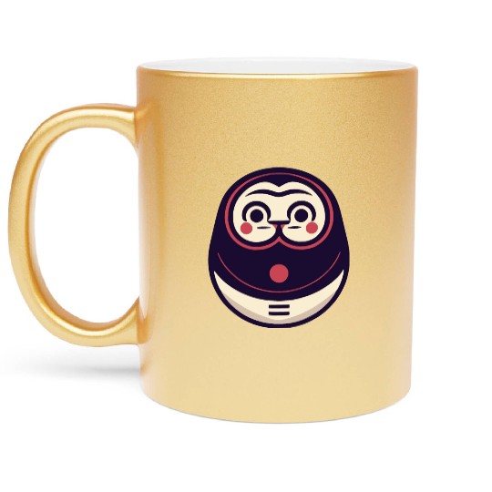 Kawaii Cat Face Daruma Doll Metallic Mugs