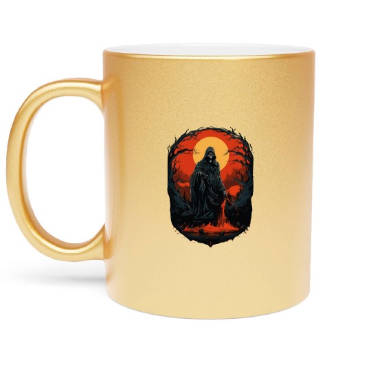 Spooky Halloween Grim Reaper Metallic Mugs