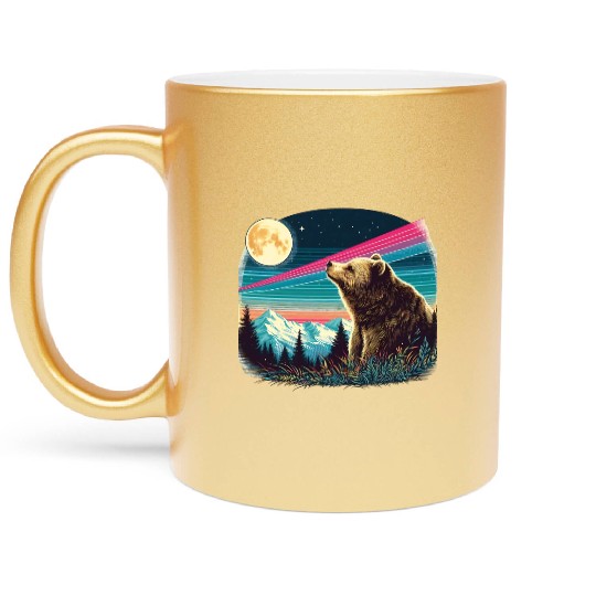 Bear under the moonlight natural idyll Metallic Mugs