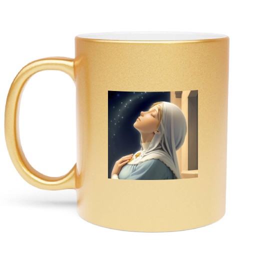 Virgin Mother Mary Praying on a Starry Night Metallic Mugs