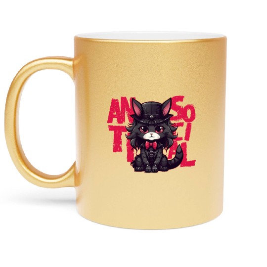 Goth Cat Soft Grunge Japanese Gothic Aestehtic Metallic Mugs