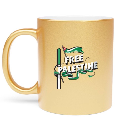 I Love Free Palestine Flag Save Gaza Metallic Mugs