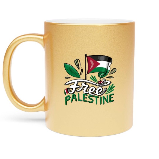 I Love Free Palestine Flag Save Gaza Palestinian Metallic Mugs