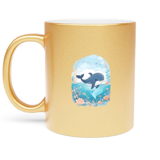 cute whale in cartoon fantasy Metallic Mugs