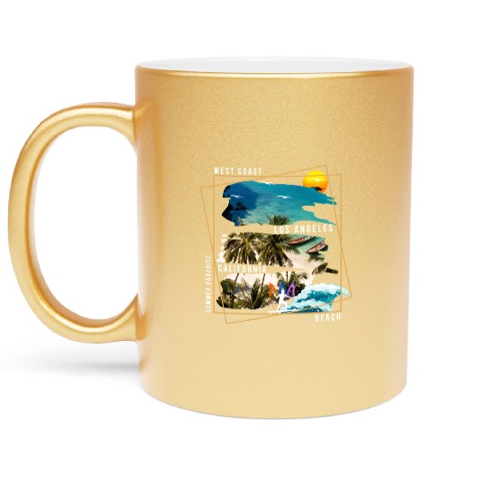 West Coast Los Angeles California Beach Metallic Mugs