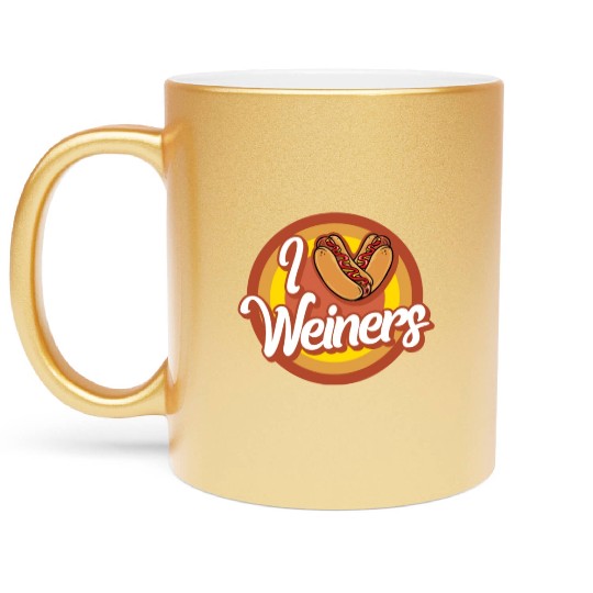 Hotdog Metallic Mugs, I Love Weiners Heart Hotdogs Cute