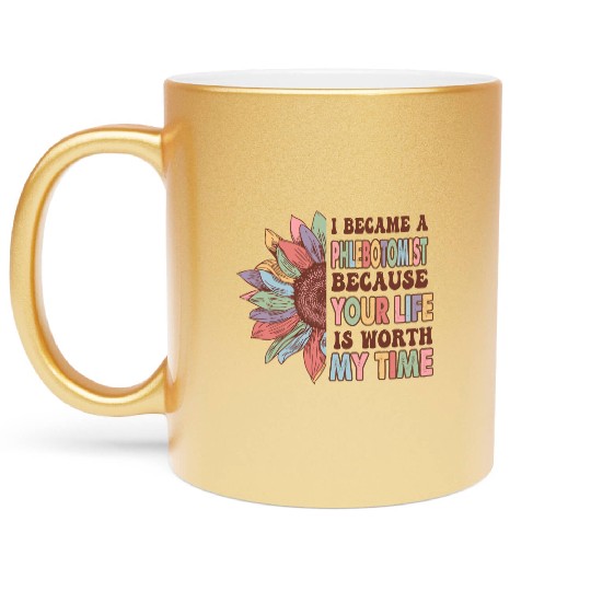 Phlebotomist Rainbow Leopard Print Face Metallic Mugs