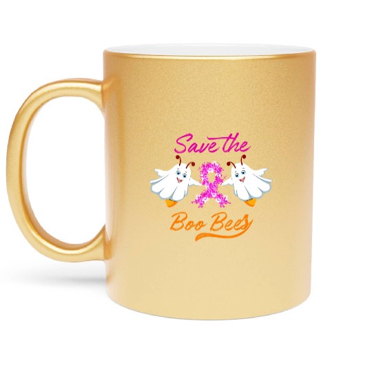 Breast Cancer Halloween Save The Boo Bees Metallic Mugs