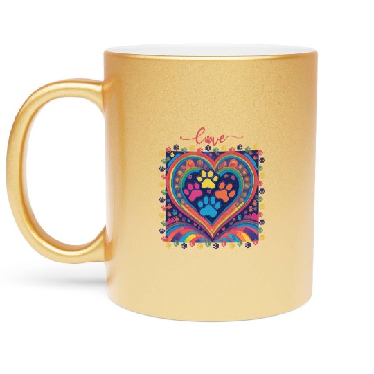 Rainbow Heart Love paw prints Metallic Mugs