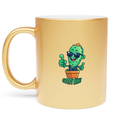 Fun Cactus Character Goofy Ahh Metallic Mugs