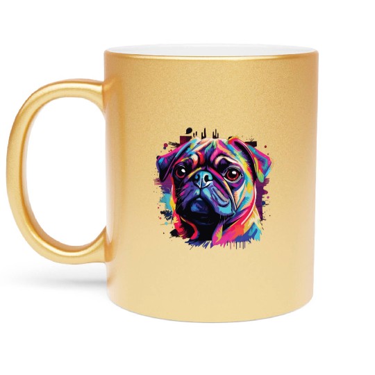 Watercolor Colorful Pug Metallic Mugs