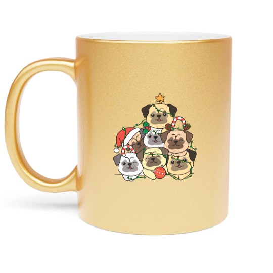 Pug Christmas Tree Funny Animal Christmas Metallic Mugs
